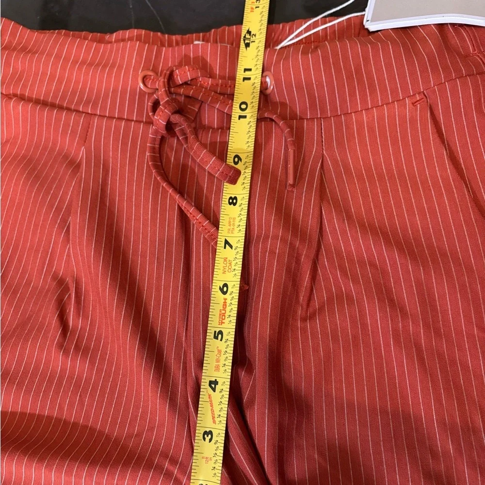 ICHI Women's Striped Straight Leg Pants in Rust Orange Size Small Preppy Office